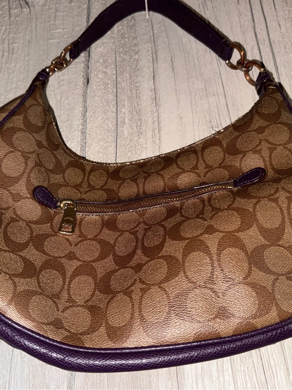 Coach Harley Hobo Bag Signature Canvas Purple Leather Trim F38267 June 2016 Y2K - Picture 6 of 10